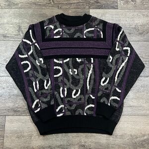 Vintage Colore Collezione Perte Abstract Sweater Gray/Purple/White Wool Men's XL